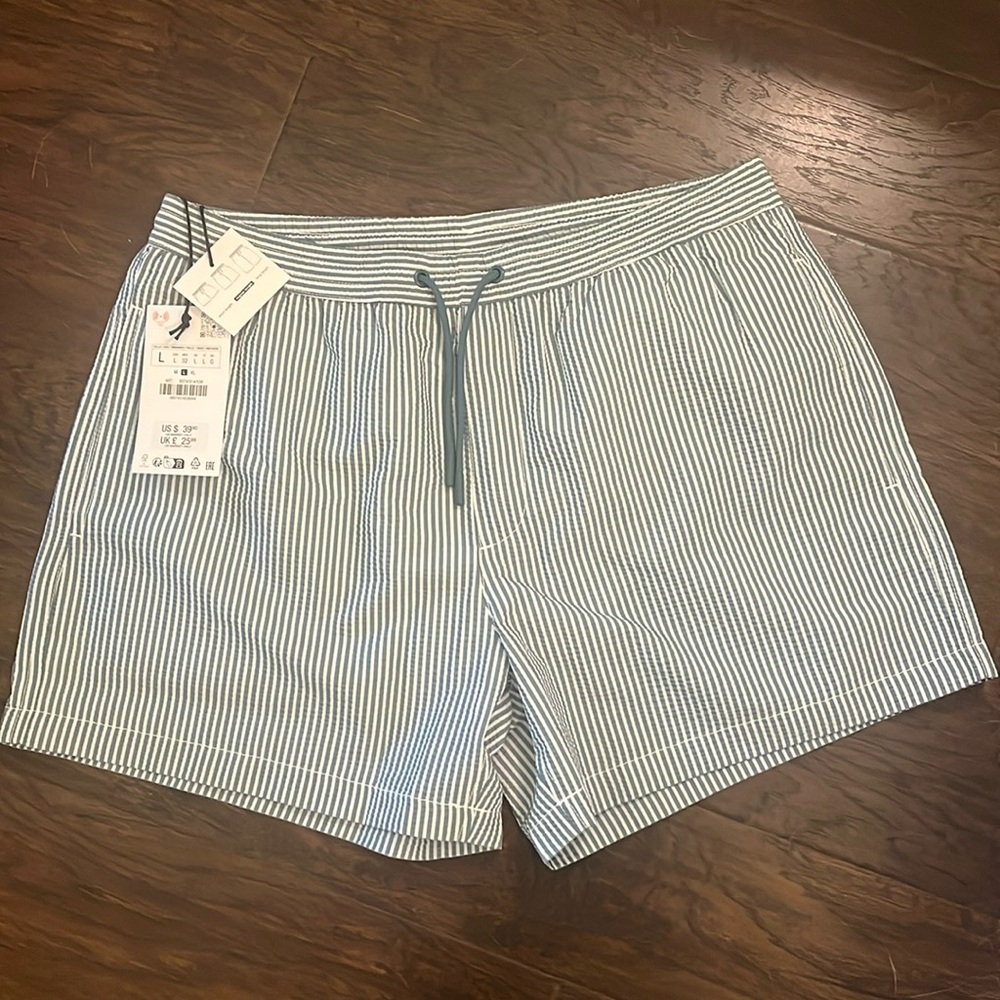 ZARA Seersucker Regular Swimming Trunks Size L